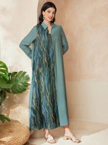 Seusyu 花紋印花長袖連衣裙 - 綠色 - 查看 6