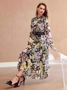 MOTF PREMIUM FLORAL PRINT BUTTON FRONT SHIRT DRESS WITHOUT BELT - Multicolor - View 5