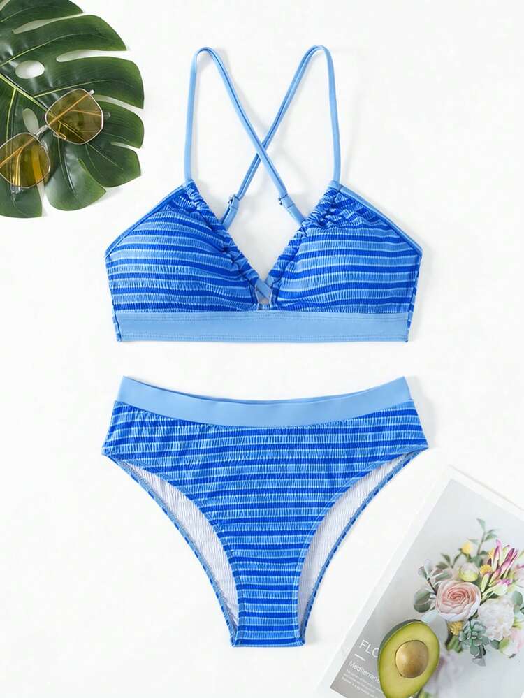 Striped And Print Two-Piece Bikini Set Summer Beach