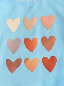 SHEIN Little Girls' Heart Pattern Casual 2-Piece Outfit - Baby Blue - View 8