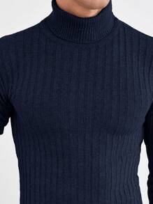 SHEIN Cottnline Men's Solid Color Turtleneck Sweater - Royal Blue - View 2
