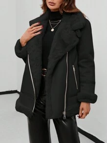 SHEIN Essnce Patchwork Zip Up Jacket - Black - View 6