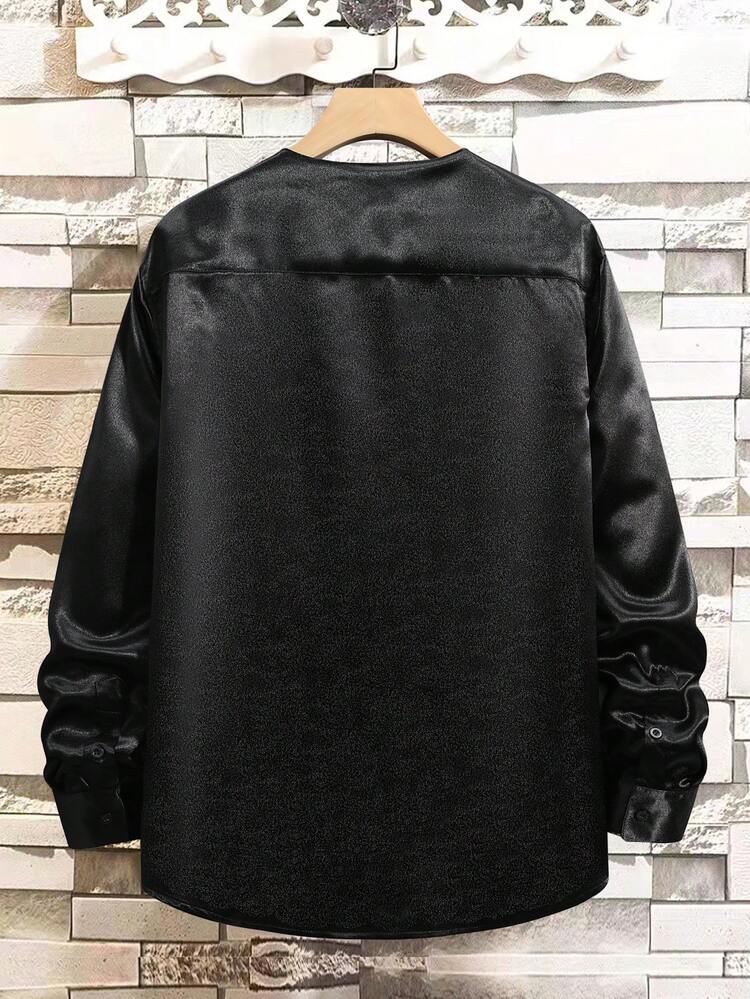 Loose Fit Men's Solid Color Shirt With Notched Collar