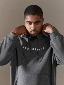 SHEIN Manfinity Homme 男士加大尺碼字母印花帽衫套裝,附有袋式口袋和運動長褲 - 深灰色 - 查看 6