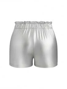 Flirla 大尺碼紙袋腰金屬調短褲 - 銀色 - 查看 2