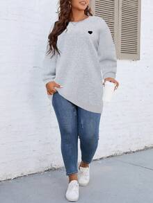 SHEIN LUNE Kích thước lớn Của phụ nữ Dài Tim Mô hình Áo nỉ - Xám - Xem 6