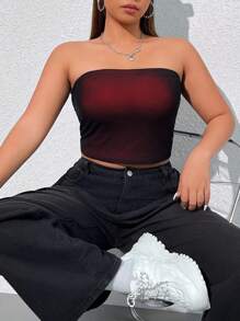 SHEIN EZwear Áo ống Ombre cỡ lớn cho nữ, Ngày lễ tình nhân - Đỏ - Xem 4
