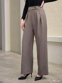 Anewsta Pocket Cover Design Dress Pants - Brown - View 4