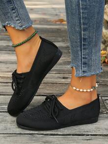 全新跨境欧美风透气女士低帮一脚蹬平底鞋 - 黑色 - 查看 3