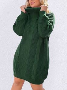 SHEIN LUNE Kích thước lớn Cổ cao Tay áo dài Đầm Áo len ( Không có thắt lưng ) - màu xanh lá - Xem 1