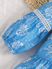 嬰幼女寶寶藍色蕾絲邊裝連衣裙 - 藍色 - 查看 5