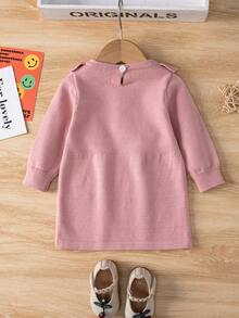 女嬰 3d 花卉裝飾荷葉邊下擺毛衣連身裙 - 淺粉色 - 查看 2