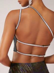 SHEIN BAE Women'S Solid Color One Shoulder Top With Back Cut-Out Design - Silver - View 6