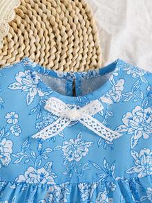嬰幼女寶寶藍色蕾絲邊裝連衣裙 - 藍色 - 查看 3