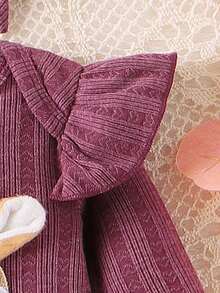 Baby Girls' Headband & Deer Printed Romper And Pants Set - Purple - View 7