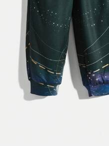 SHEIN 男童休閒動物印花寬鬆連帽衫與針織褲套裝,青少年 - 黑色 - 查看 6