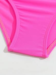 Young Girl' Bowknot Decorated Fish Scale Bikini Set With Fish Tail Beach Skirt Summer Beach - Pink - View 5