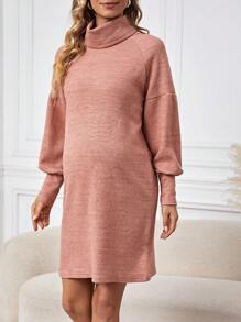 SHEIN 孕婦高領休閒連身裙 - 紅木色 - 查看 6