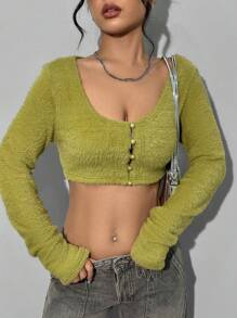 SHEIN Unity Women's Single Breasted Plush Cropped Jacket - Baby Pink - View 3