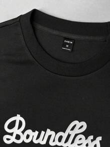 Manfinity Sporsity Camiseta de manga larga de cuello redondo y ajuste holgado para hombre con estampado de letras