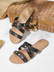 Styleloop Women's Flat Sandals - Black - View 1