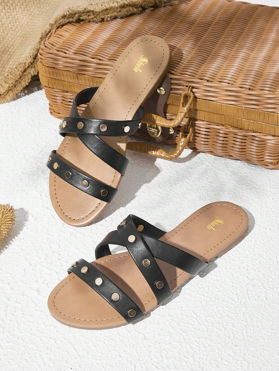 Styleloop Women's Flat Sandals - Black - View 1