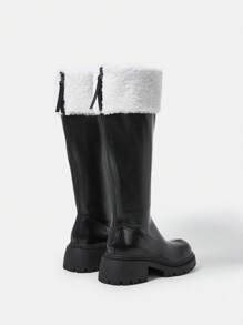 Two Tone Knee High Chunky Heeled Boots