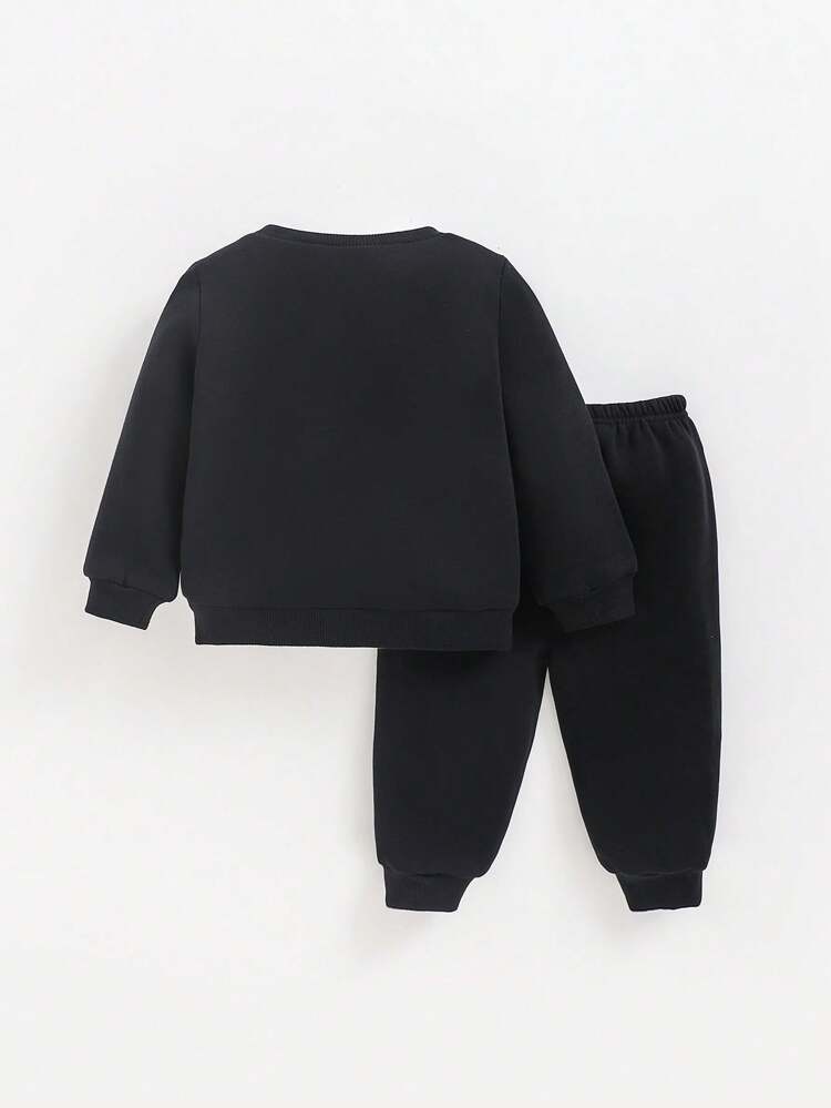 2pcs Unisex Baby Smiling Face Pattern Raglan Sweatshirt & Cuffed Pants Thickened Set