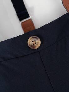 SHEIN 男孩禮服2件組，純色襯衫+领结配純色褲，时尚且适合生日派对、晚间聚会、表演、婚禮、洗禮和首个生日等场合 - 藍色 - 查看 7