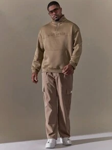 Manfinity Homme Men'S Plus Size Half Zip Sweatshirt With Kangaroo Pocket And Letter Embroidery