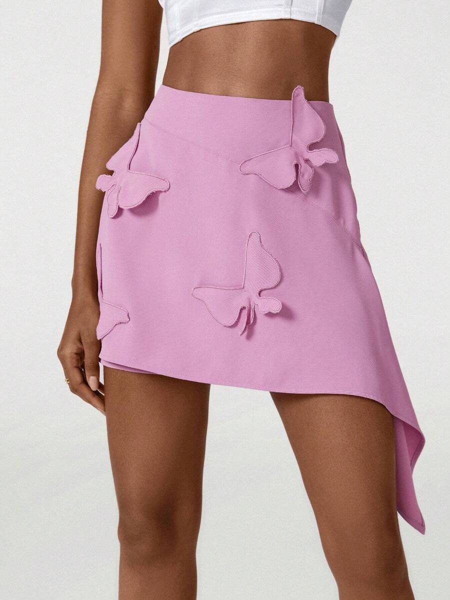 Tiago Tadeu 设计师蝴蝶补丁不对称下摆优雅裙子，适合夏季、节日、派对、度假、海滩、节日、伊比沙岛