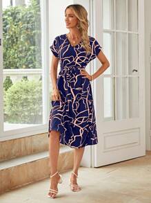 EMERY ROSE 全印花连衣裙 - 藏蓝色 - 查看 6