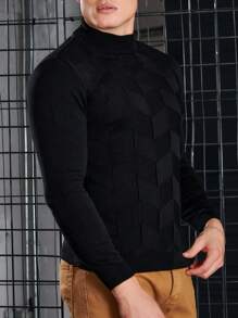 RueChic Nam Thon gọn Vòng cổ Giải trí Áo len - màu đen - Xem 1