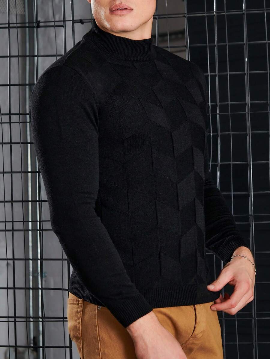 RueChic Nam Thon gọn Vòng cổ Giải trí Áo len - màu đen - Xem 1