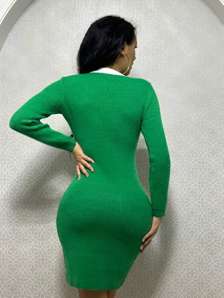 Women's Colorblock Long Sleeve Sweater Dress