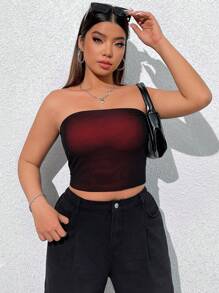SHEIN EZwear Áo ống Ombre cỡ lớn cho nữ, Ngày lễ tình nhân - Đỏ - Xem 3
