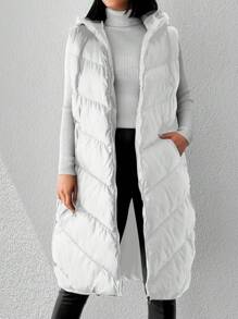 SHEIN Cottnline Women's Hooded Puffer Vest Coat - White - View 5