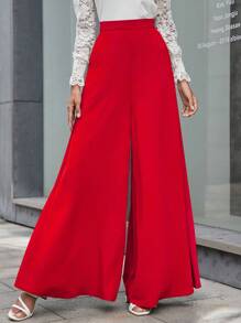 SHEIN LUNE Solid Color Wide Leg Pants With Hidden Pocket For New Year Clothes Fall Cloth For Women - Red - View 4
