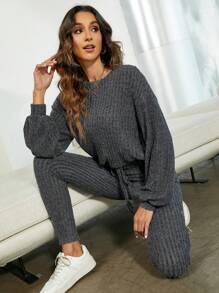 Drop Shoulder Tee & Knot Front Leggings - Grey - View 5