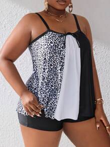 Swim Lushoire 大尺寸豹紋色塊比基尼套裝,細肩帶和背心式上衣 - 黑與白 - 查看 6