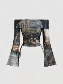 SHEIN MOD Off Shoulder Floral Flare Sleeves Top - Multicolor - View 1