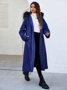 SHEIN Unity Women'S Hooded Padded Padded Coat Clothes Winter With Fur Collar