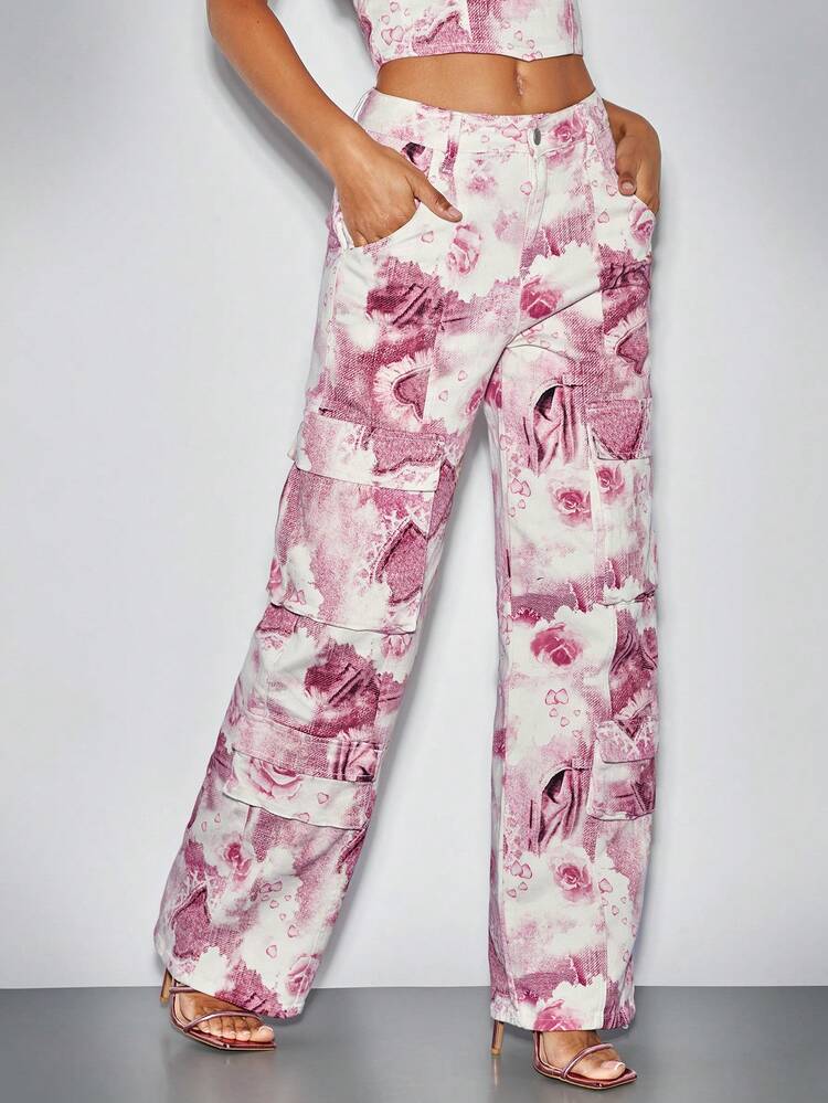 Pink Denim Overalls&Valentine's Day Decoration