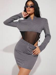 Hauture Cropped Quarter Zip Sweatshirt & Mini Skirt Two Piece Set