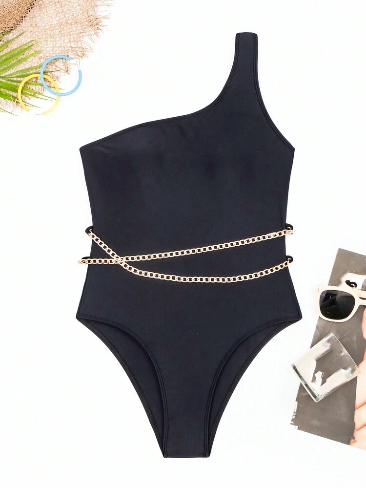 Summer Women's One-Piece Chain Decoration Swimsuit