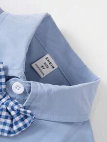 SHEIN 男孩禮服2件組，純色襯衫+领结配純色褲，时尚且适合生日派对、晚间聚会、表演、婚禮、洗禮和首个生日等场合 - 藍色 - 查看 4