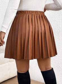 SHEIN Frenchy Kích thước lớn Màu thuần Chân Váy xếp ly - Cà phê nâu - Xem 2