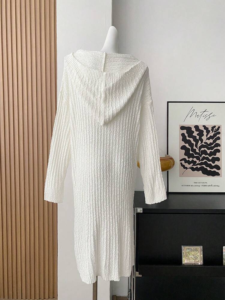 Plus Size White Long Sleeve Hooded Casual Sweater Dress