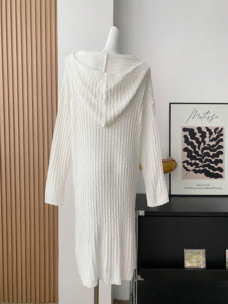 Plus Size White Long Sleeve Hooded Casual Sweater Dress