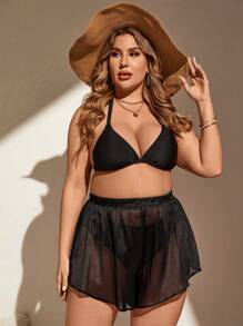SHEIN Swim Curve Plus Size Women'S Sheer Mesh Cover Up Skirt - Black - View 5